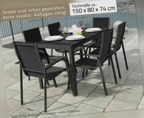 7tlg. Alu Gartensitzgruppe Gartenmöbel Set Gartenset Sitzgruppe Essgruppe Tisch