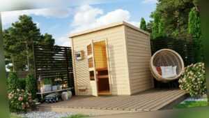 KARIBU Saunahaus Gartensauna Pepe 2 aus 38mm inkl. Saunaofen und Steuerung