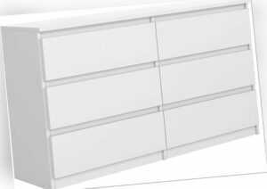 Kommode Weiss Matt mit 6 Schubladen 140 cm Sideboard Wohnzimmer