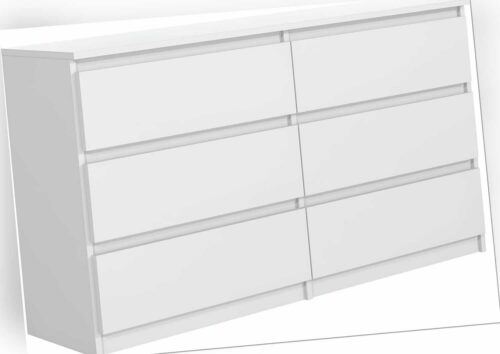 Kommode Weiss Matt mit 6 Schubladen 140 cm Sideboard Wohnzimmer