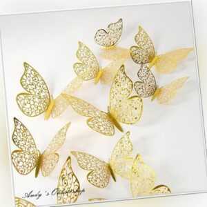 3D Schmetterlinge Silber Gold Wanddeko Wandsticker Schmetterling Deko 12 Stück
