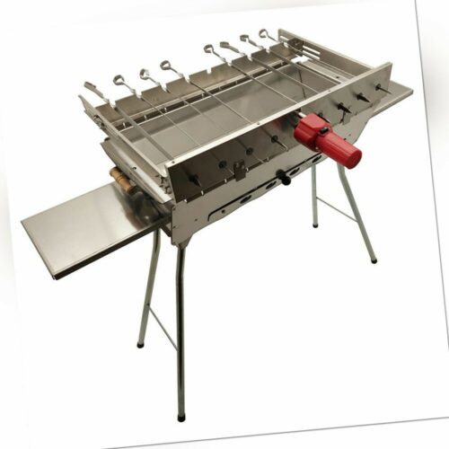 Mangal Edelstahl 2 mm Schaschlickgrill Set mit Spießdreher und Spieße