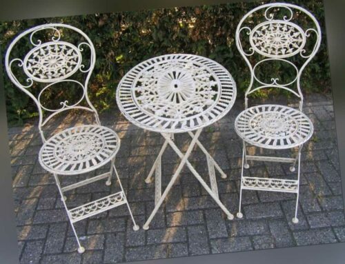 Jugendstil Gartenmöbel Set Altweiss - 1 Tisch, 2 Stühle - Garten Möbel Barock