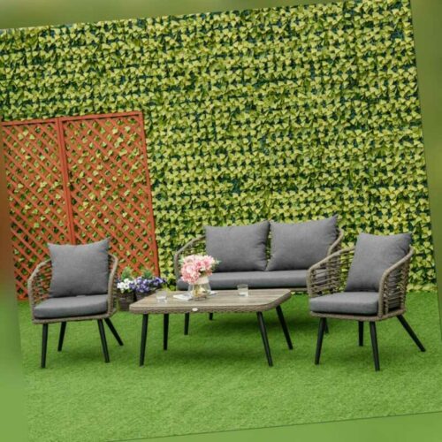 Outsunny 4-teiliges Polyrattan Gartenmöbel Set Teetisch mit Sofa Kissen Stahl