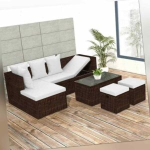4-tlg. Garten-Lounge-Set mit Auflagen Poly Rattan Gartenmöbel Sitzgruppe