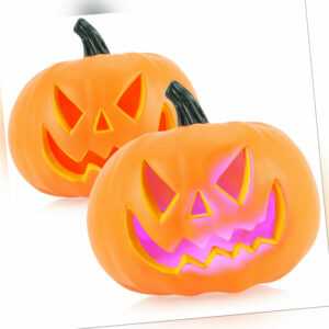 2x Kürbis mit LED-Beleuchtung - Halloweenkürbis als Dekoration