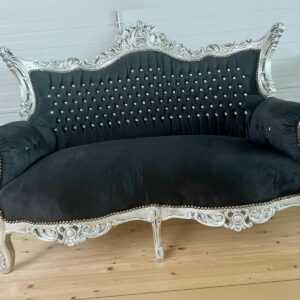 Lounge Sofa Baroque French Style Seat for Bar Salon Nightclub-Black&SilverFinish