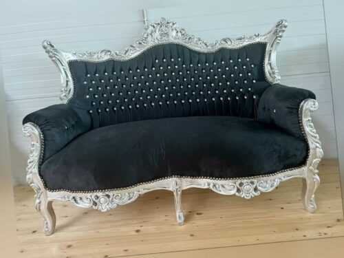 Lounge Sofa Baroque French Style Seat for Bar Salon Nightclub-Black&SilverFinish