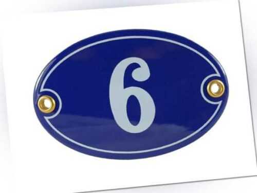 Emaille Hausnummer OVAL Nr. 6 BLAU-WEIß Türschild Hausschild Schild Email Tür