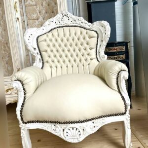 Armchair White French Louis Style Sofa Chair Retro Baroque Style in Faux Leather