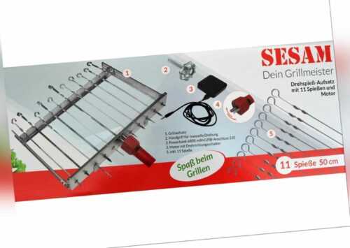 Edelstahl Schaschlik Spießdreher Sesam mit 11 Spießen, Motor & Powerbank USB