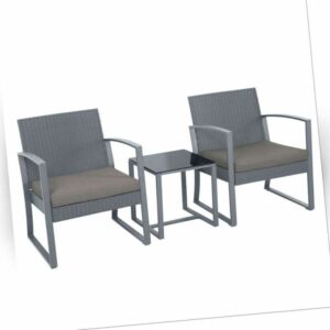 SVITA LOIS Poly Rattan Sitzgruppe Gartenmöbel Garnitur Tisch Sessel Set Grau