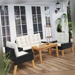 Gartenmöbel 4-tlg. Kissen Poly Rattan Massivholz Lounge Sofa Sitzgruppe vidaXL