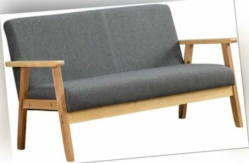 2-Sitzer Sofa Holzrahmen Loveseat mit Leinenoptik Doppelsofa Sessel Wohnzimmer