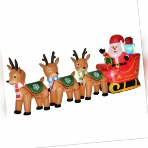 Aufblasbarer Weihnachtsmann auf Schlitten Dekoration 1,3 m mit Lichtern