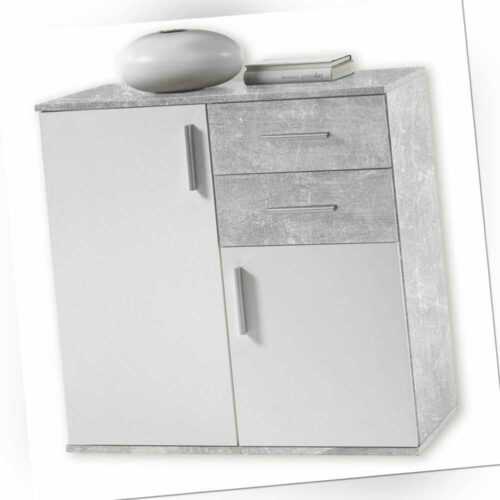 Kommode - weiß-Beton-Optik - 80 cm breit Sideboard Anrichte Beistellschrank