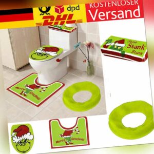 4-teilig Weihnachten Grinch Badezimmer Set Dekor Toilettensitz Abdeckung Set DE