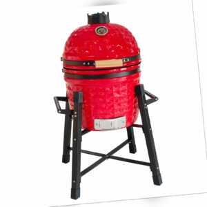 Keramikgrill Kamado BBQ Grill 15" Rot Holzkohlegrill Smoker mit Standfüßen NEU