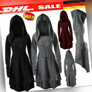 Damen Gothic Halloween Cosplay Mittelalter Hexe Vampir Umhang Cape Party Kleid👗