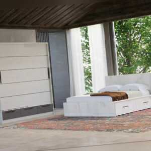 Bett Doppelbett mit 2 Schubladen LINEA 160x200 cm Eiche grau geweißt