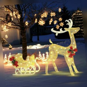 LED Rentier mit Schlitten Weihnachtsbeleuchtung Weihnachtsdeko mit 100 Lichtern