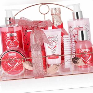 Geschenkset Himbeere Champagner Dusch und Bade Set + Regal Geschenke für Frauen