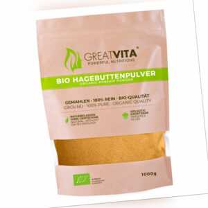 GreatVita Bio Hagebuttenpulver 1000g | 1kg Hagebutte gemahlen | 100% naturrein