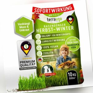 TerraUno Herbstrasendünger Rasendünger Langzeitwirkung Sofortwirkung 10 kg Vegan