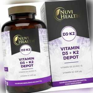 Vitamin D3 20.000 I.E. + Vitamin K2 200mcg - 180 Tabletten (V) Natürliches MK-7