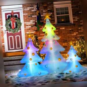 HOMCOM Aufblasbare Weihnachtsdeko mit LED-Licht, 210 cm 3er-Set Weihnachtsbaum