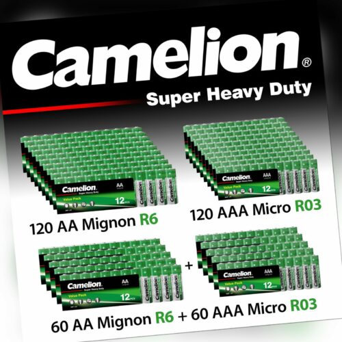 120 Stück Batterien AA - AAA Camelion 1,5V Super Heavy Duty Long Life Zink-Kohle