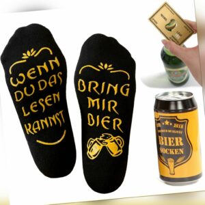 Geschenke für Männer - Bring mir Bier Socken mit Edelstahl Flaschenöffner Gold