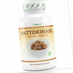 Nattokinase - 180 Kapseln á 100 mg = 2000 FU je Kapsel - Hochdosiert + Vegan