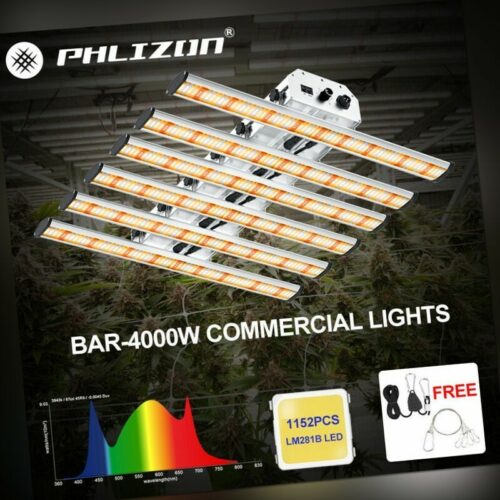 Phlizon BAR-4000W Dimmable Plant Led Grow Light Full Spectrum for Indoor Plants