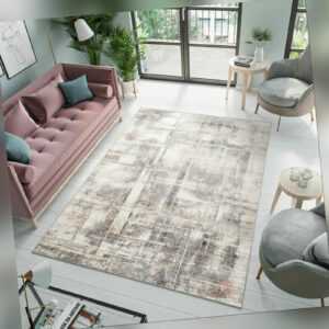 Teppich Kurzflor Modern Abstrakt Beige Grau Creme Abstrakt Linien Wohnzimmer