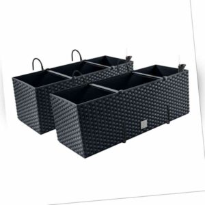 2x Balkonkasten Blumenkasten Rattan-Optik Pflanztopf Blumenkübel Anthrazit Haken