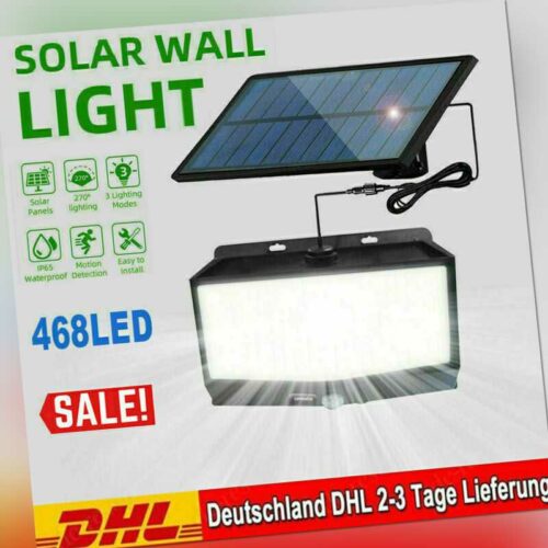 468 LED Solarleuchte Solarlampe mit Bewegungsmelder Außen Fluter Sensor Strahler