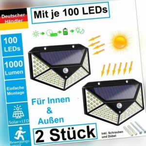 2x LED Solarleuchte Wandleuchte Bewegungsmelder Außen Fluter Sensor Strahler 100