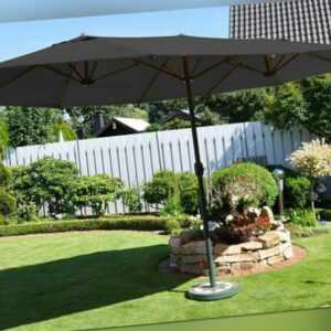 Doppelsonnenschirm 4,6 x 2,7 m Oval Anthrazit Gartenschirm Kurbel Sonnenschirm