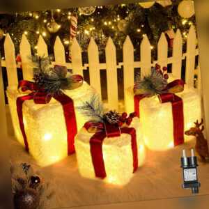 LED Geschenkbox, Elktry Weihnachtsdeko mit 60 LED 3 Set außen innen - NEU