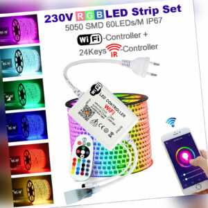 2-50M 230V RGB IP67 LED Streifen Strip 60LEDs/M RF IR Bluetooth WiFi Controller