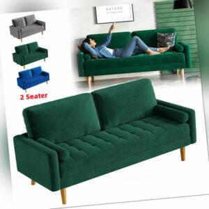 2-Sitzer Sofa Velvet Bequeme Sitzcouch mit Woodbeinen für Wohnzimmer Büro