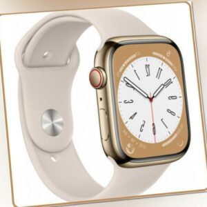 Apple Watch Series 8 (GPS) + CEL / Starlight Sportband,  Gold Steel Case 45 mm /