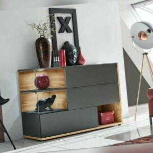 Sideboard Kommode Schrank Anrichte SB SILK Wotan Anthrazit Led Bel. Push - Click