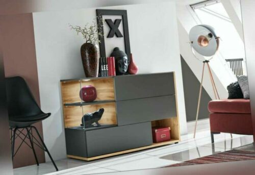 Sideboard Kommode Schrank Anrichte SB SILK Wotan Anthrazit Led Bel. Push - Click