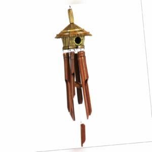 Windspiel aus Bambus mit Vogelhaus - Klangspiel für draußen - Glockenspiel