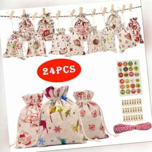 24stück Adventskalender zum Befüllen Weihnachtskalender Weihnachten Säckchen DHL