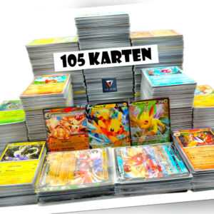 Pokemon Karten Deutsch Sammlung 105 Stück | 10x Holo + Ultra Seltene V/VMAX/EX