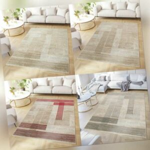 Teppich Kurzflor Beige Grau Modern Glänzend Geometrisch 3D Effekt Wohnzimmer