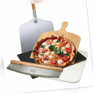 Dolce Mare 3-er SET Pizzastein Holz Alu Pizzaschieber Edelstahl Pizzaschneider